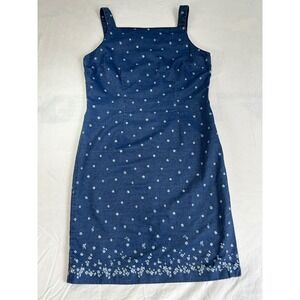 Bushwacker‎ Vintage Blue Floral Tencel Cotton Sheath Dress Size 12 Sleeveless
